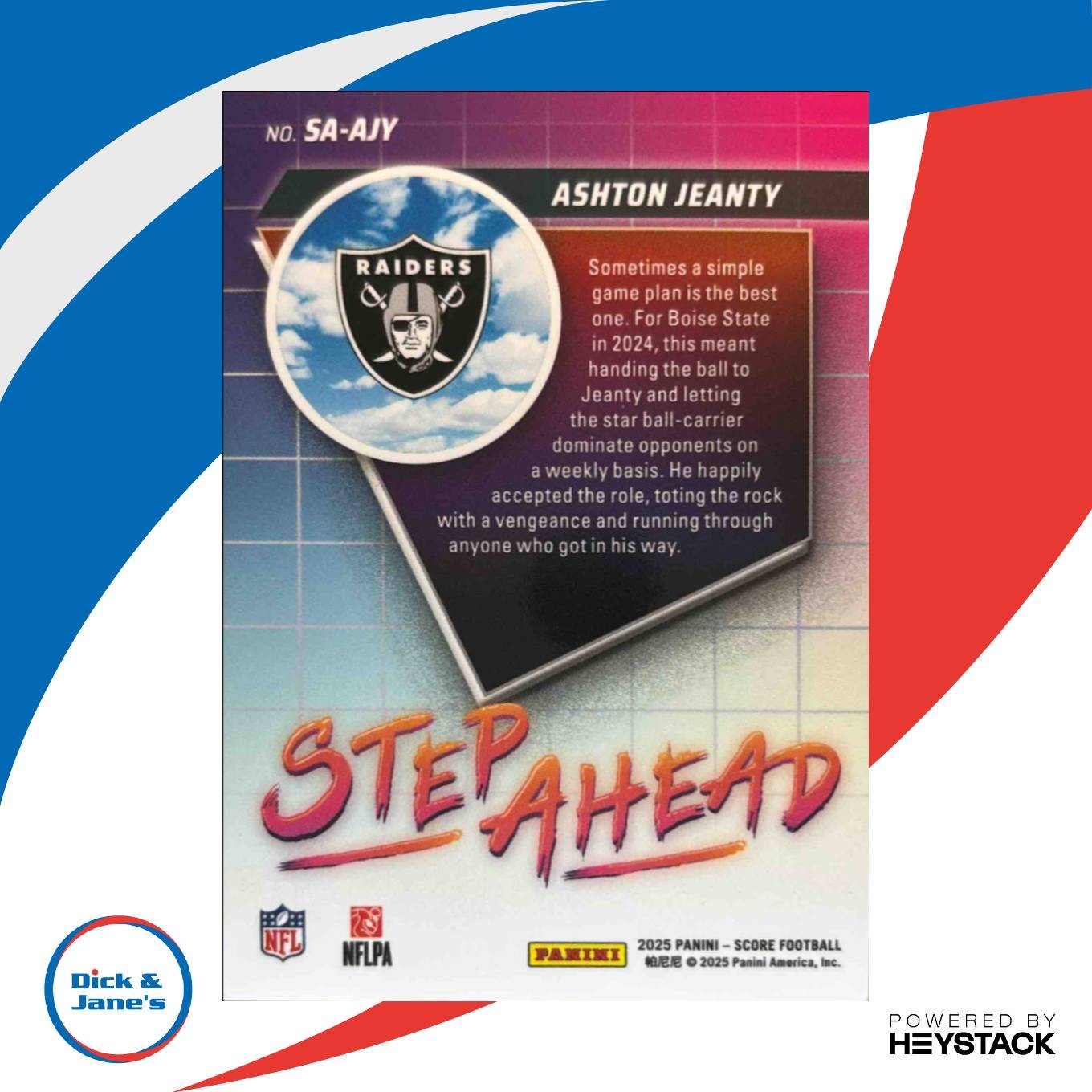 2025 Panini Score Ashton Jeanty Step Ahead #4 Las Vegas Raiders - Sports Cards