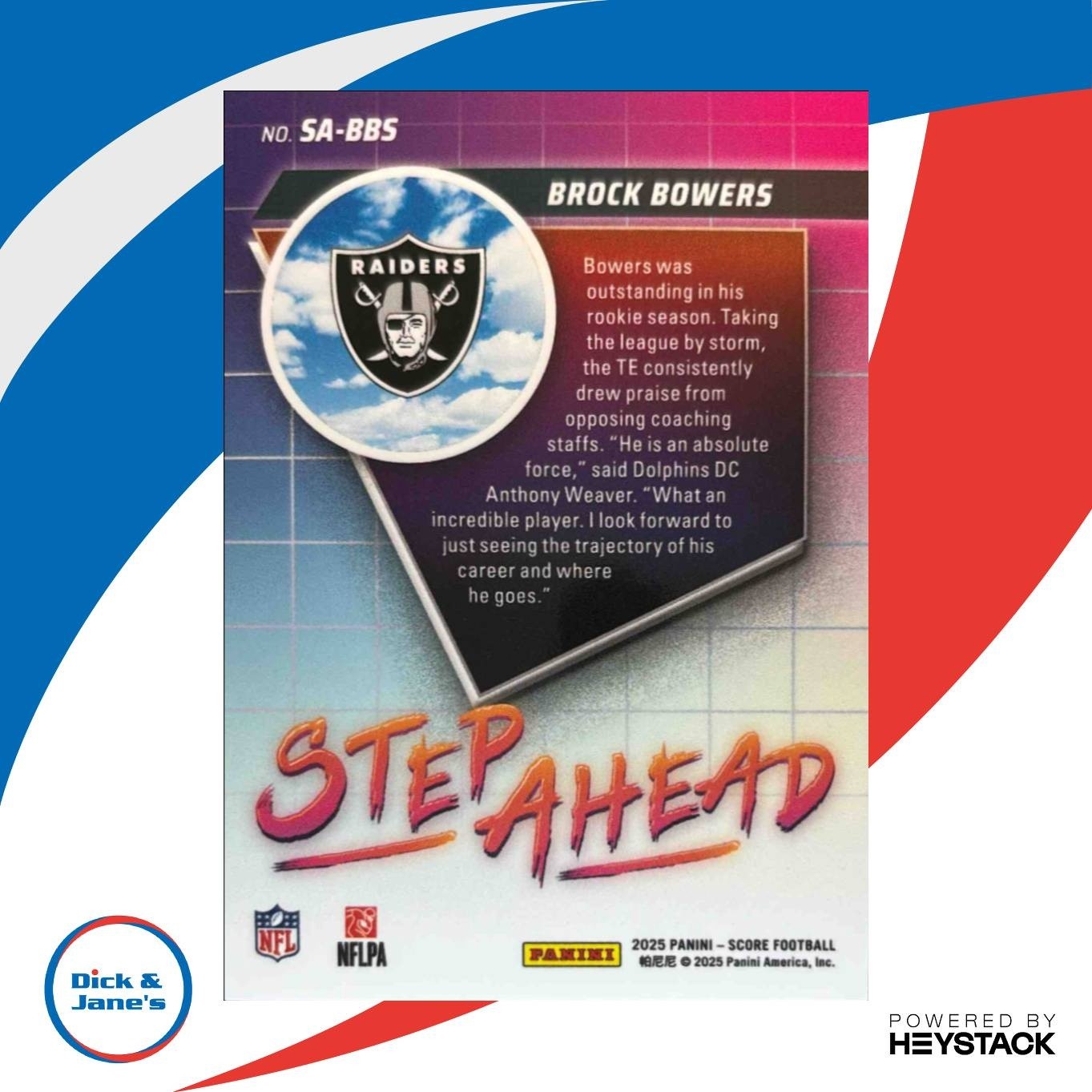 2025 Panini Score Brock Bowers Step Ahead #11 Las Vegas Raiders - Sports Cards