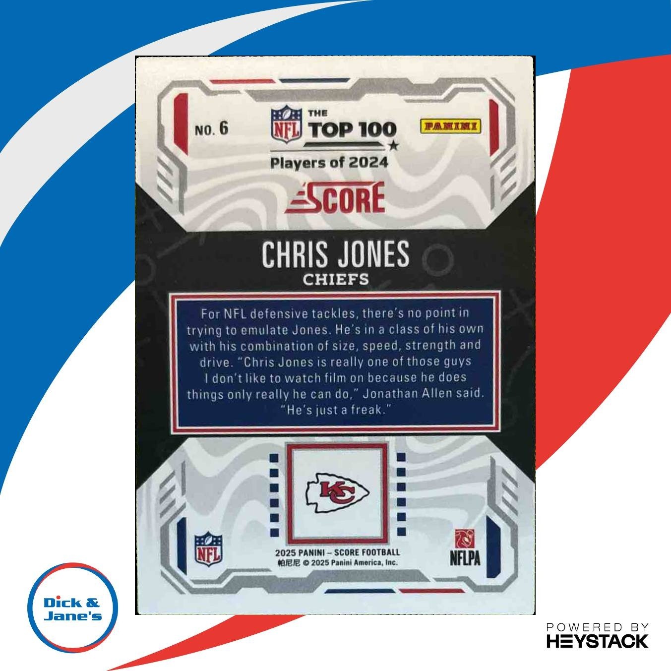 2025 Panini Score Chris Jones Top 100 #6 Kansas City Chiefs - Sports Cards