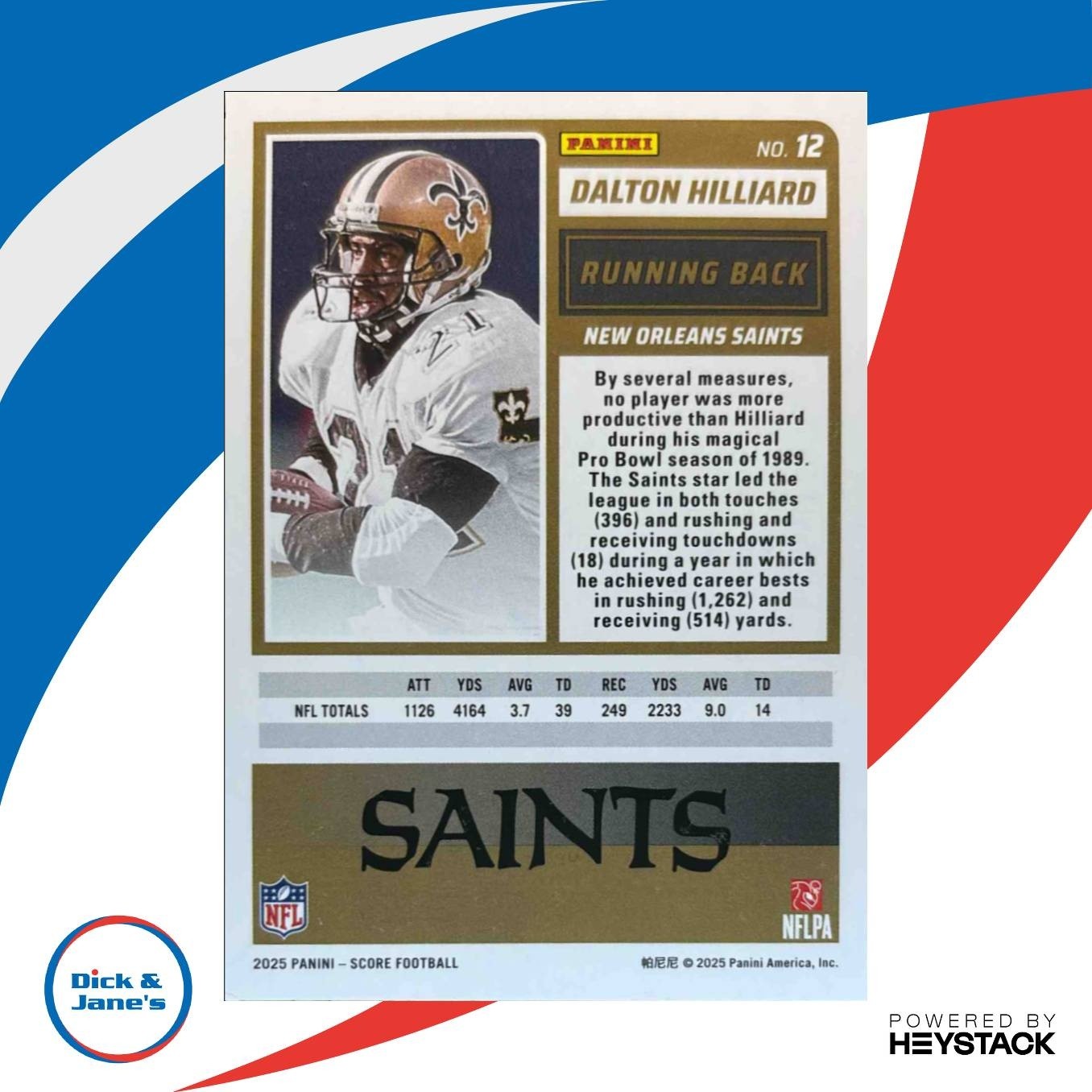 2025 Panini Score Dalton Hilliard Dots Red 8/25 #12 New Orleans Saints - Sports Cards