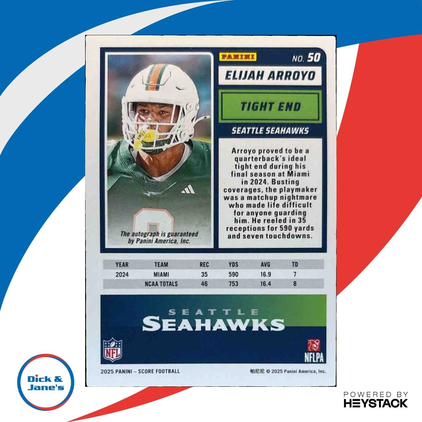 2025 Panini Score Elijah Arroyo Rookies Signatures #50 Auto Seattle Seahawks - Sports Cards