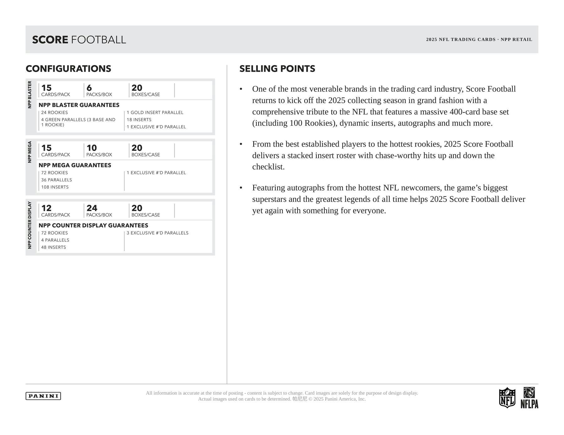 2025 Panini Score Football 6 Pack Blaster Box (24 RCs + Six Parallels) NFL Hobby Box