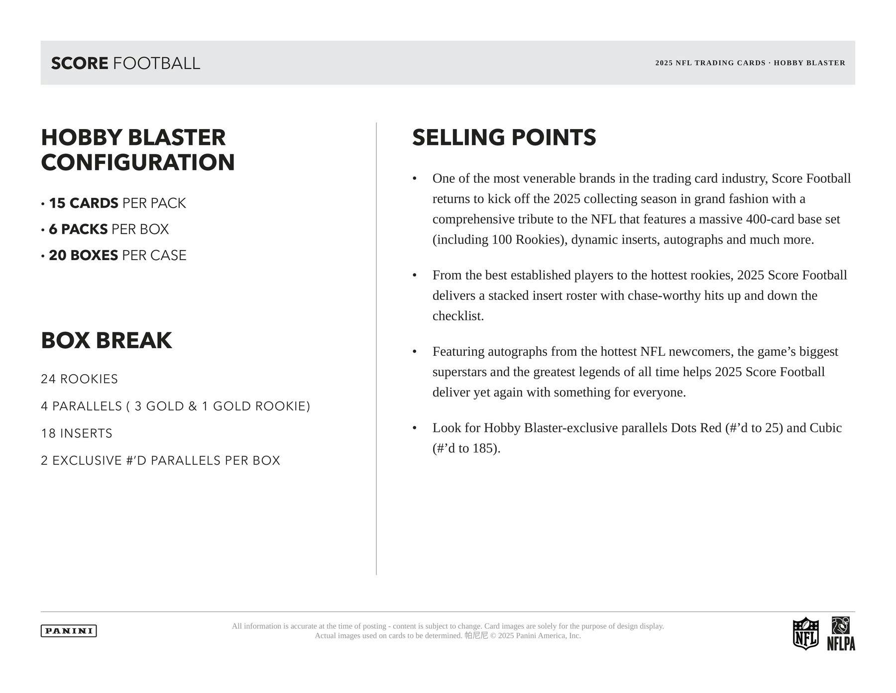 2025 Panini Score Football Hobby Blaster Box (Numbered Parallels) - NFL Hobby Box