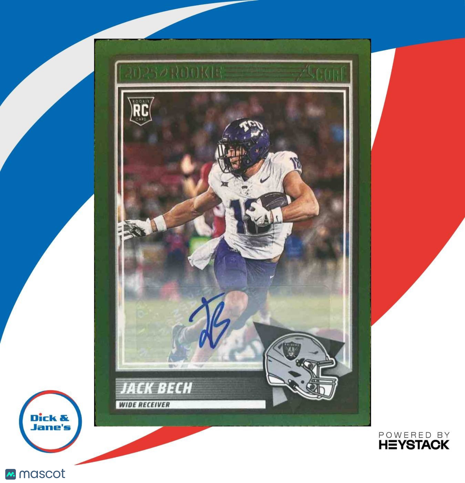 2025 Panini Score Jack Bech Rookies Signatures Green #63 Auto Las Vegas Raiders - Sports Cards