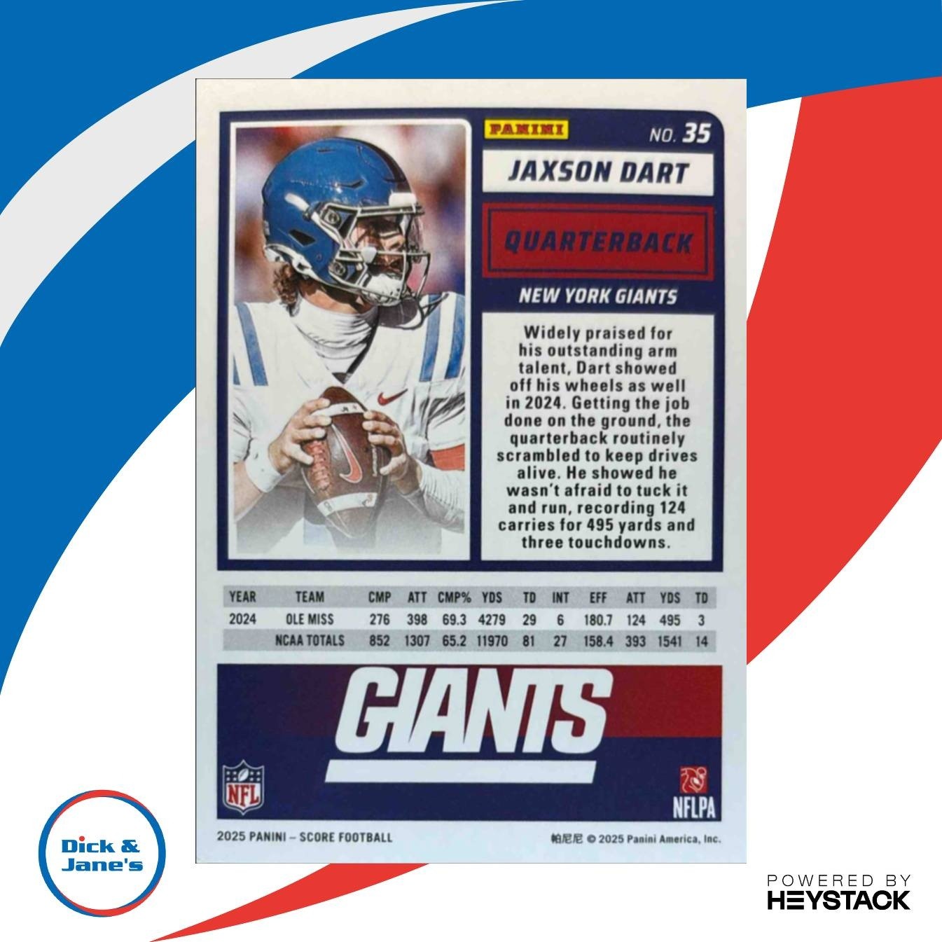 2025 Panini Score Jaxson Dart Rookies #35 New York Giants - Sports Cards