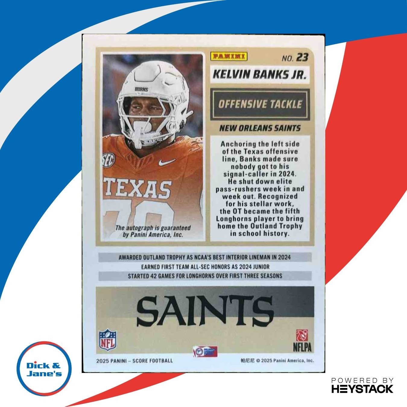 2025 Panini Score Kelvin Banks Jr. Rookies Signatures #23 Auto Saints - Sports Cards