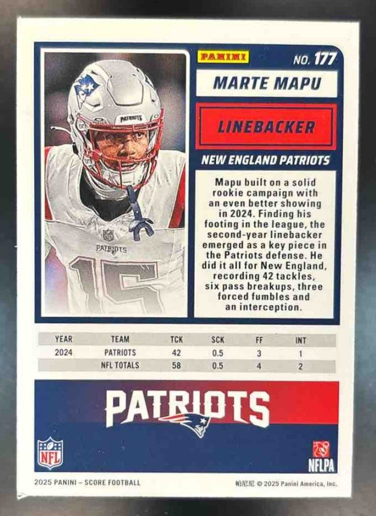 2025 Panini Score Marte Mapu Lava /799 #177 New England Patriots - Sports Cards