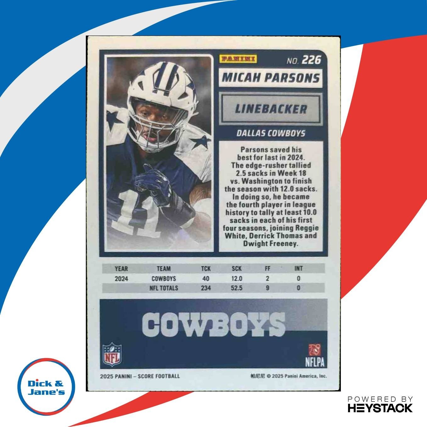 2025 Panini Score Micah Parsons Extraterrestrial #226 Dallas Cowboys - Sports Cards