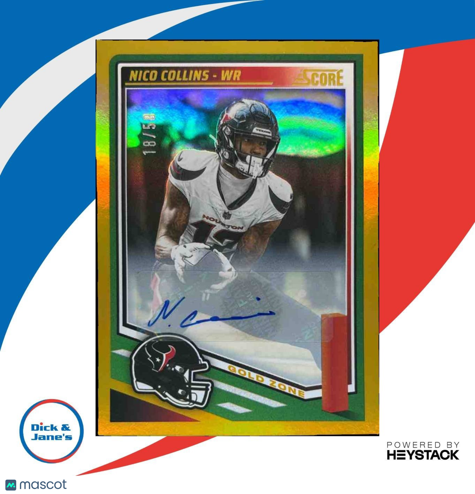 2025 Panini Score Nico Collins Signatures Gold Zone /50 #39 Auto Houston Texans - Sports Cards