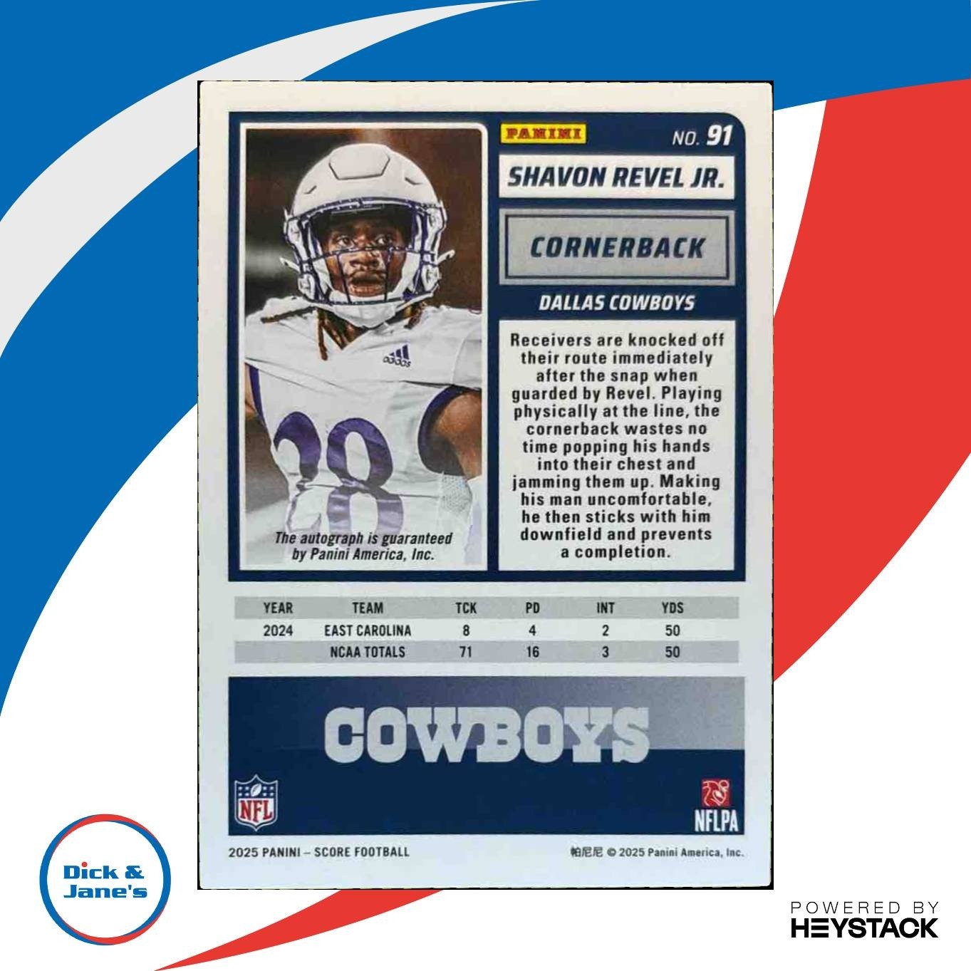 2025 Panini Score Shavon Revel Jr. Rookies Signatures #91 Auto Dallas Cowboys - Sports Cards