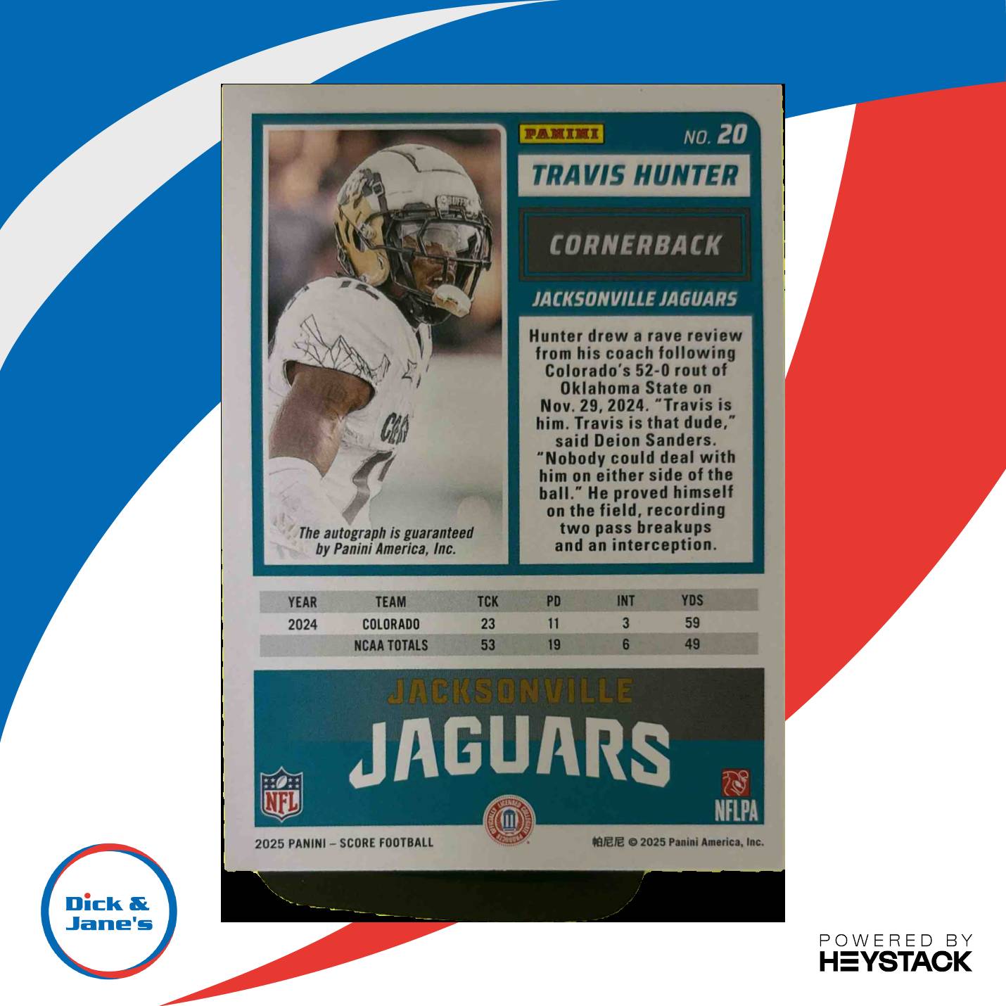 2025 Panini Score Travis Hunter Rookies Signatures #20 Auto Jacksonville Jaguars Sports Cards