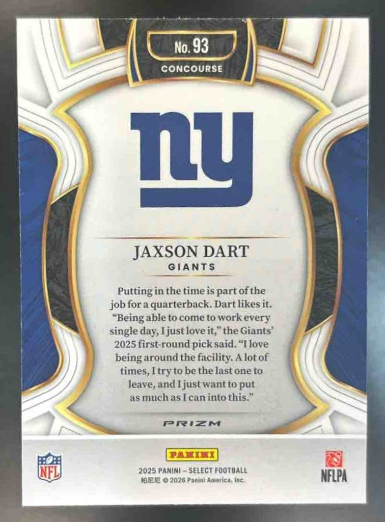 2025 Panini Select Jaxson Dart Red and Blue Prizm #93 RC New York Giants - Sports Cards