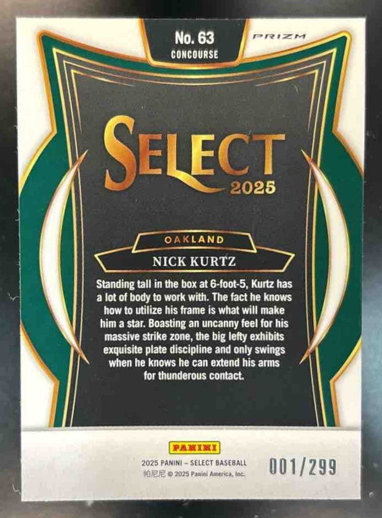 2025 Panini Select Nick Kurtz Concourse Red Ice Prizms 1/299 #63 RC Oakland A’s - Sports Cards