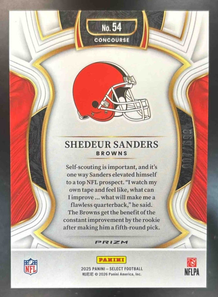 2025 Panini Select Shedeur Sanders Purple Shock /699 #54 RC Cleveland Browns - Sports Cards
