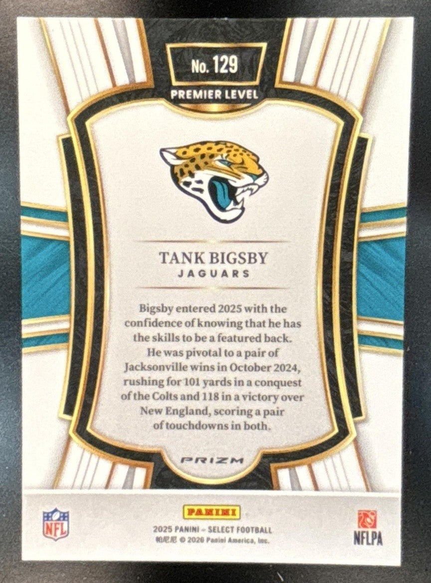 2025 Panini Select Tank Bigsby Zebra Prizm Shock #129 Jacksonville Jaguars - Sports Cards