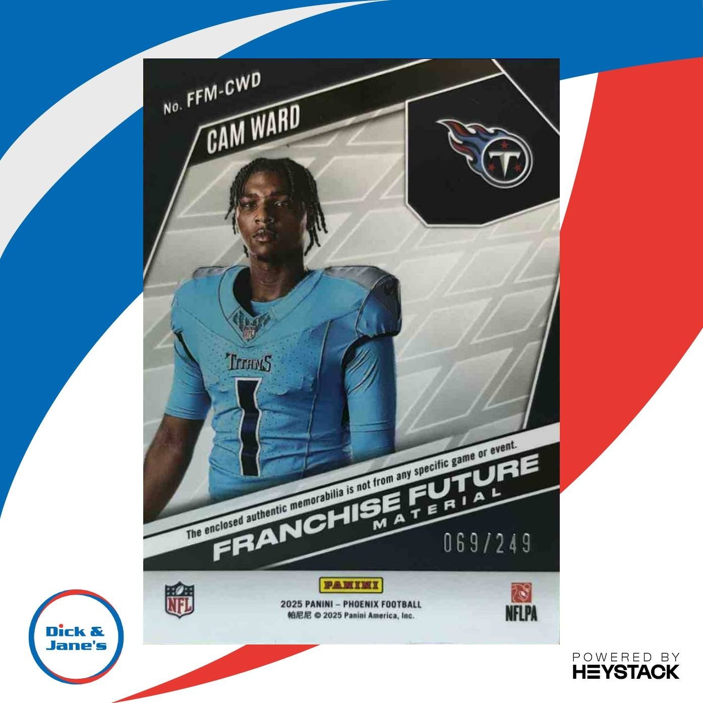 2025 Phoenix Cam Ward Franchise Future Material Red /249 MEM RC Tennessee Titans - Sports Cards