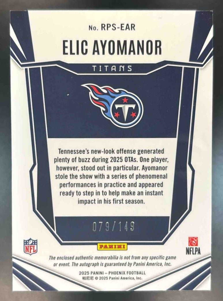 2025 Phoenix Elic Ayomanor Rookie Patch Auto Silver /149 MEM RC Tennessee Titans - Sports Cards