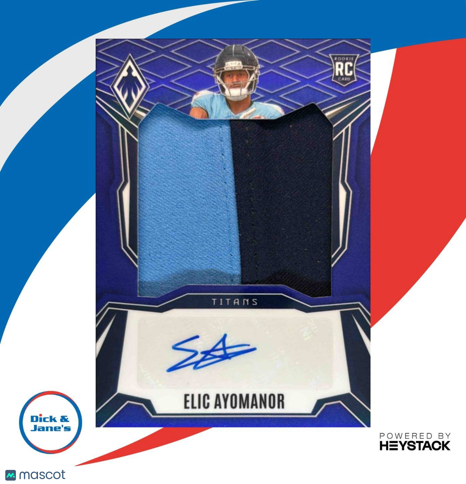 2025 Phoenix Jumbo Patch AUTO Blue Elic Ayomanor /49 RPS-EAR Dual Color - Sports Cards