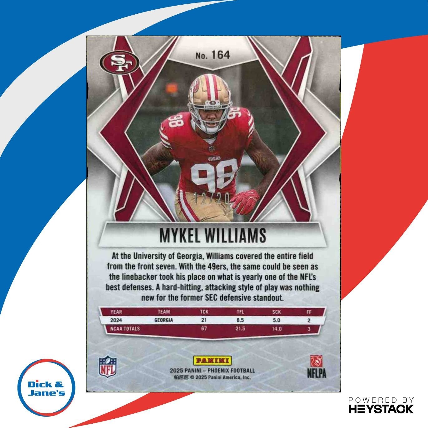2025 Phoenix Mykel Williams Orange Seismic /20 #164 RC San Francisco 49ers - Sports Cards
