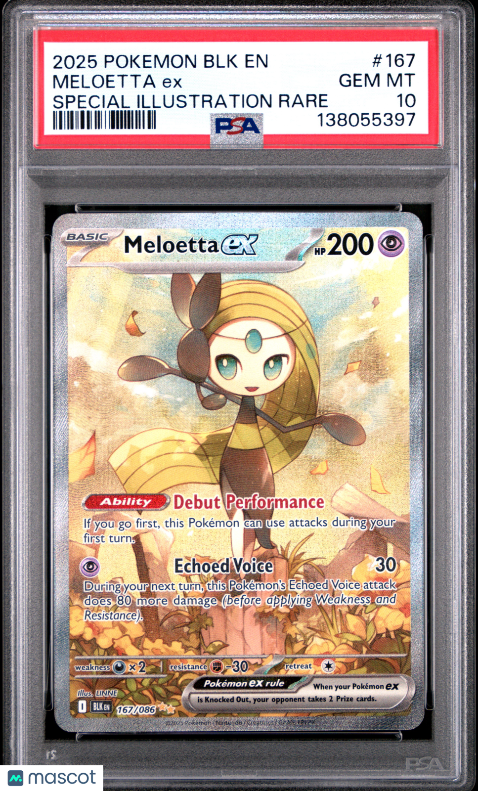 2025 Pokemon BLK EN-Black Bolt Meloetta EX #167 Special Illustration Rare PSA 10 - Graded TCG/CCG
