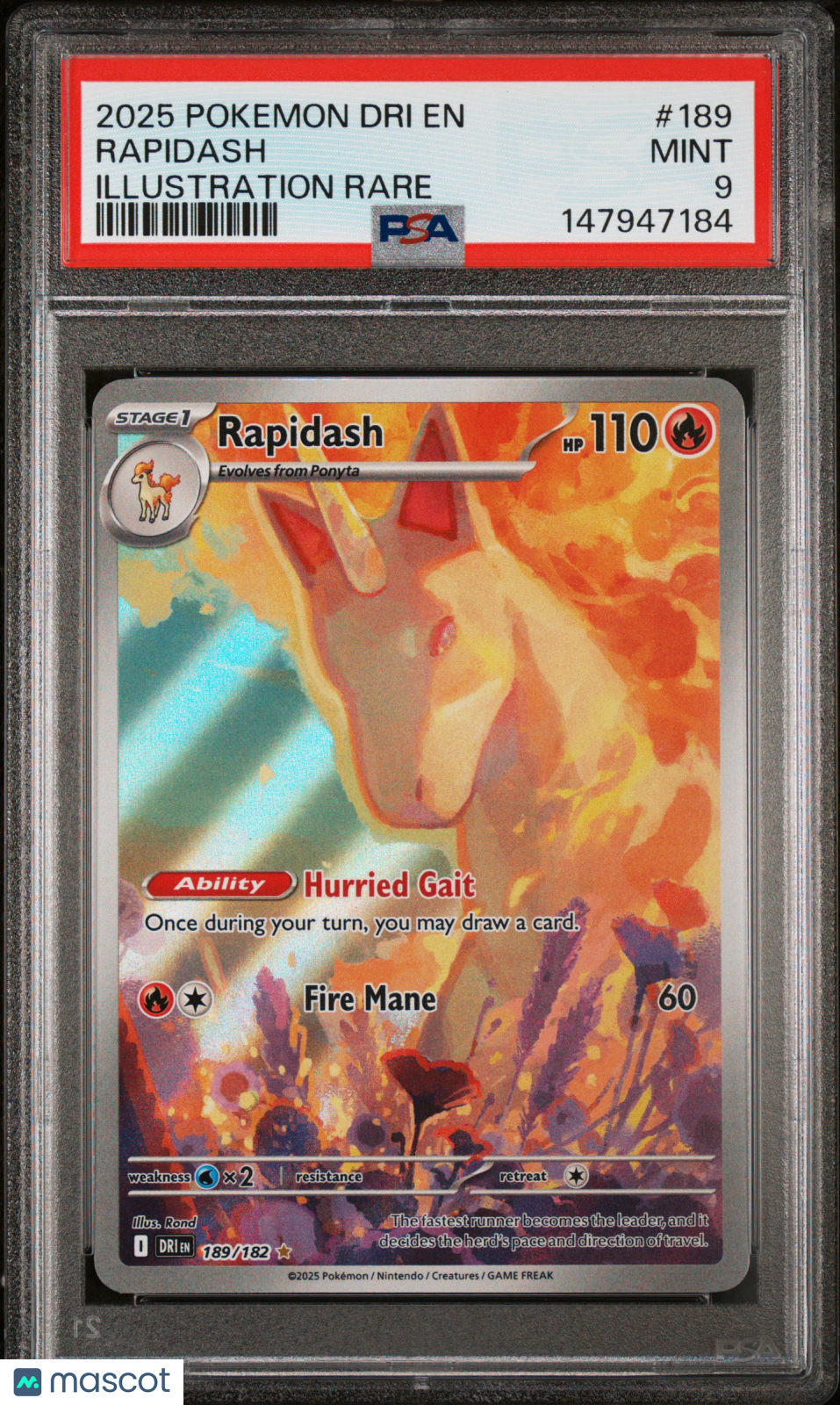 2025 Pokemon Destined Rivals Rapidash #189 Illustration Rare PSA 9 MINT - Graded TCG/CCG