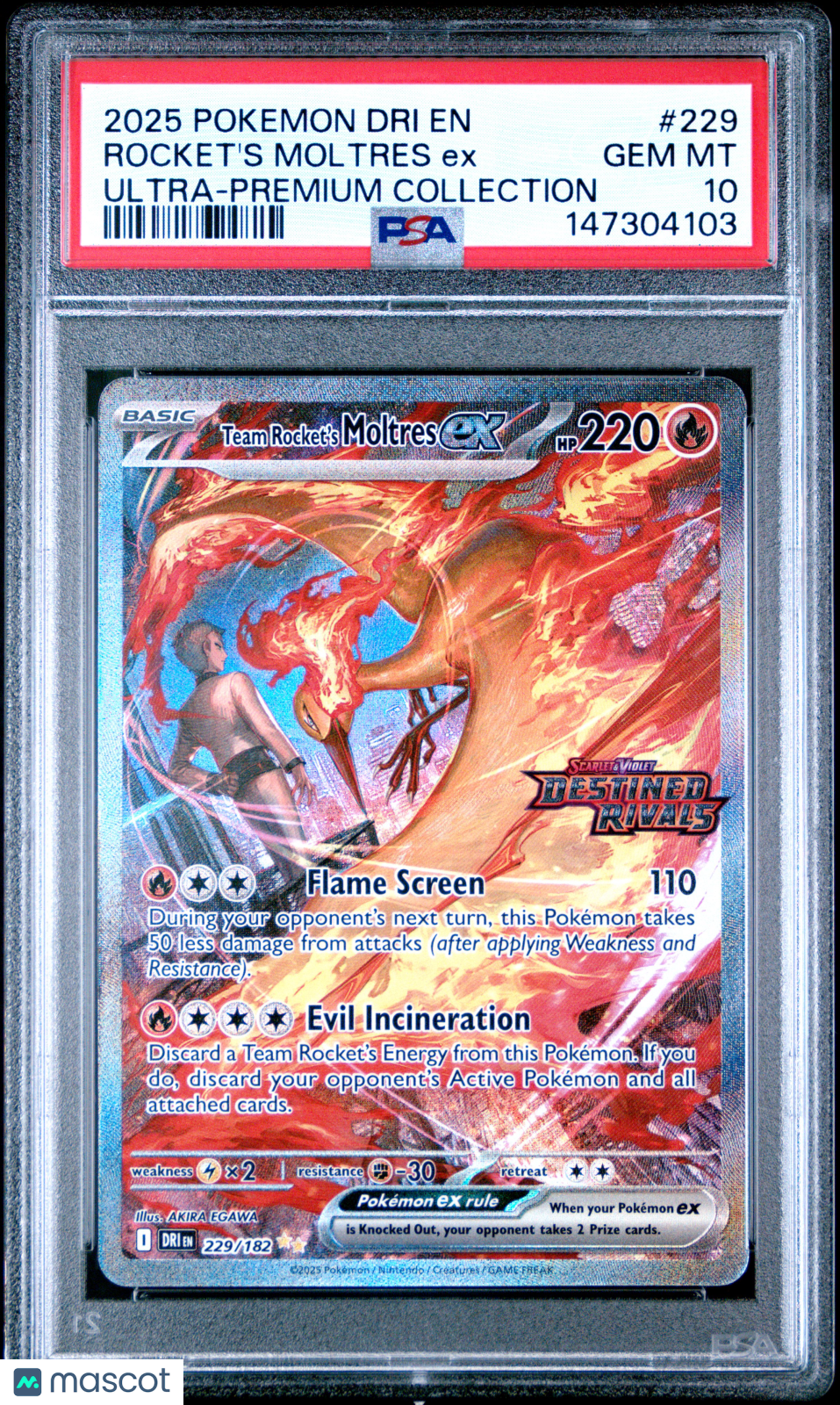 2025 Pokemon Destined Rivals Rocket’s Moltres EX #229 UPC PSA 10 GEM MINT - Graded TCG/CCG