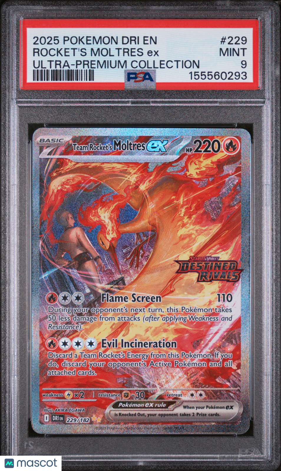2025 Pokemon Destined Rivals Rocket’s Moltres EX #229 UPC PSA 9 MINT - Graded TCG/CCG