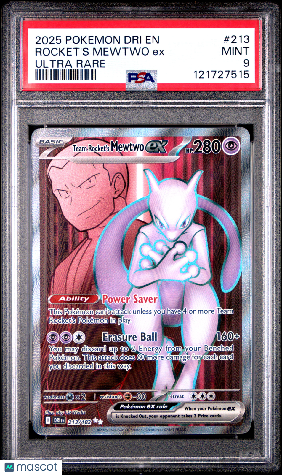 2025 Pokemon Dri EN-Destined Rivals Rocket’s Mewtwo EX #213 Ultra Rare PSA 9 - Graded TCG/CCG