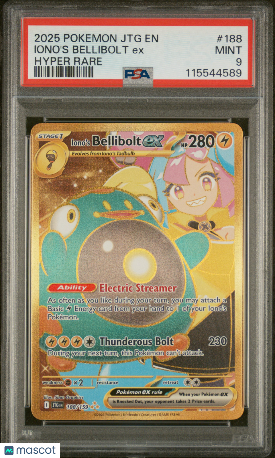 2025 Pokemon Journey Together Iono’s Bellibolt EX #188 Hyper Rare PSA 9 MINT - Graded TCG/CCG