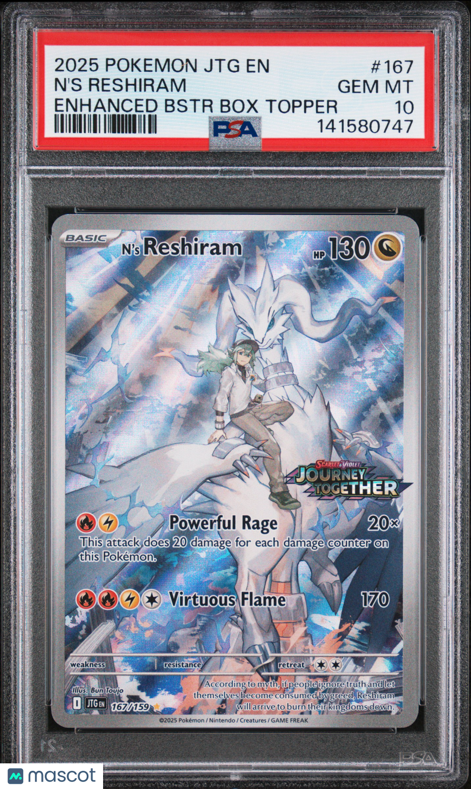 2025 Pokemon Journey Together N’S Reshiram #167 Enhanced Bstr Box Topper PSA 10 - Graded TCG/CCG