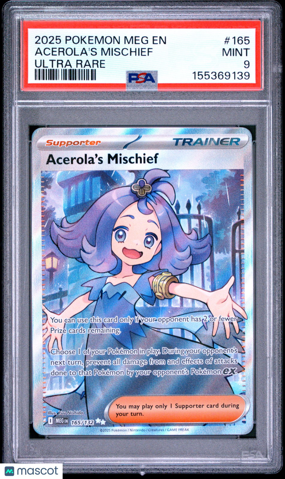 2025 Pokemon Meg EN-Mega Evolution Acerola’s Mischief #165 Ultra Rare PSA 9 - Graded TCG/CCG