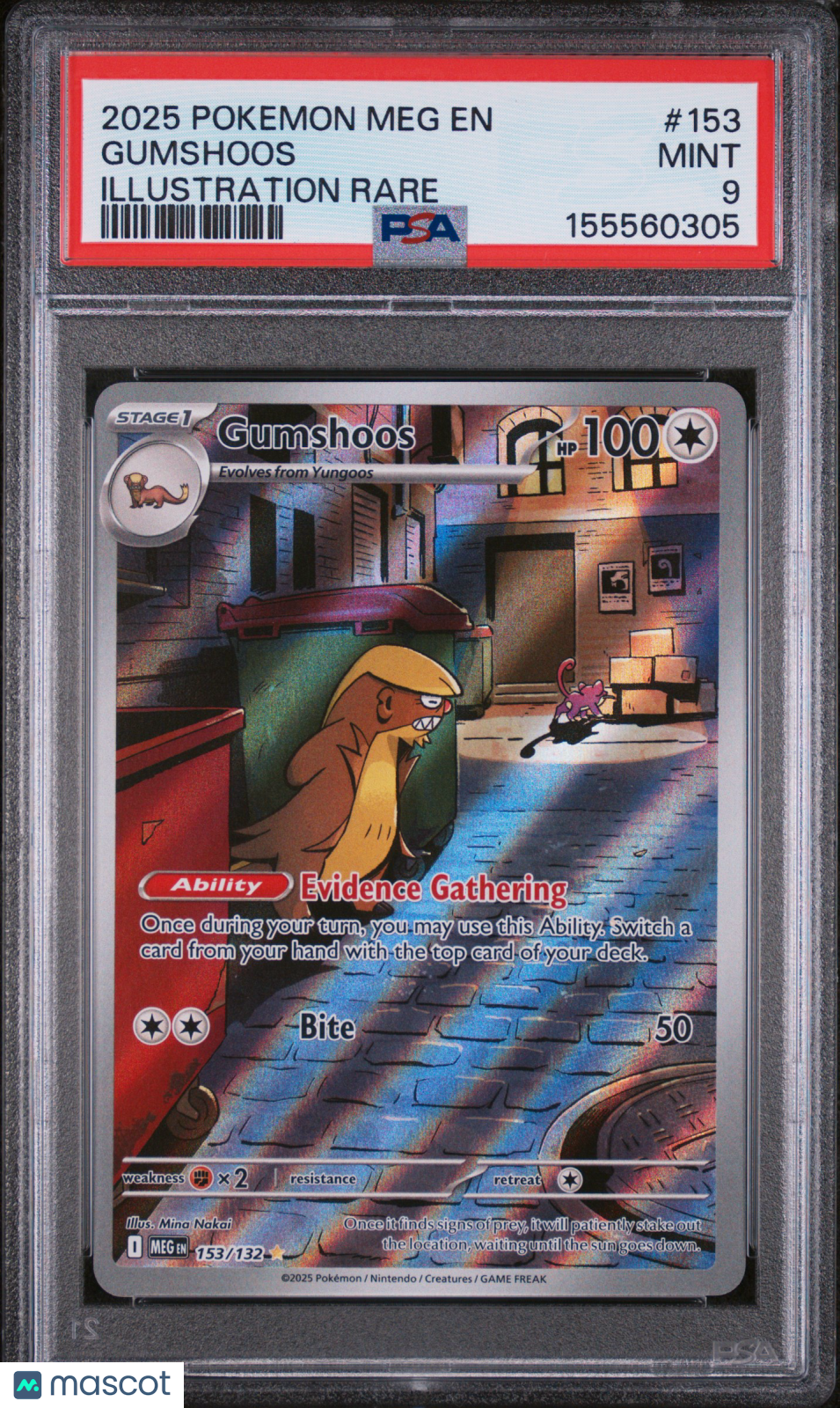 2025 Pokemon Meg EN-Mega Evolution Gumshoos #153 Illustration Rare PSA 9 - Graded TCG/CCG