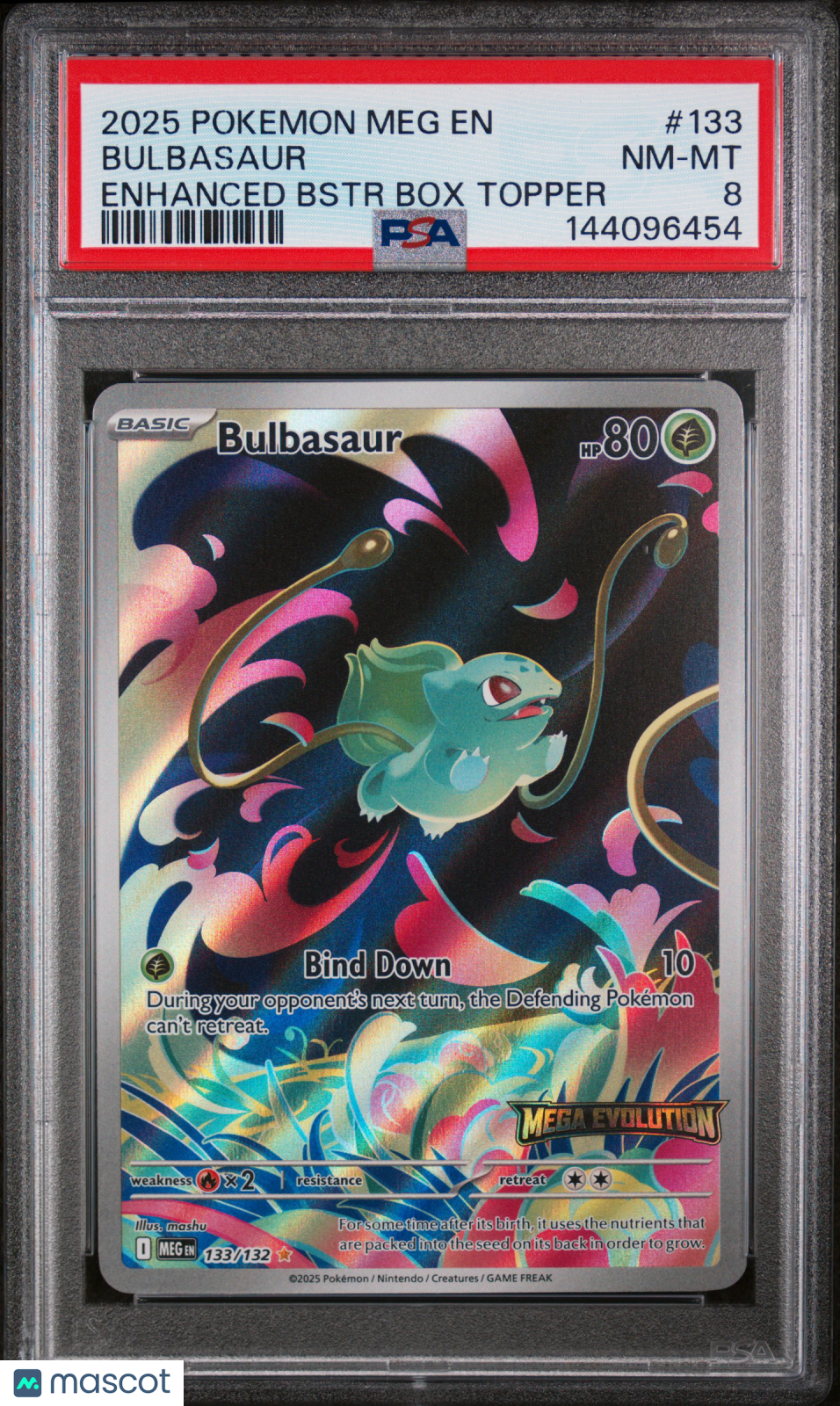 2025 Pokemon Mega Evolution Bulbasaur #133 Enhanced Bstr Box Topper PSA 8 - Graded TCG/CCG