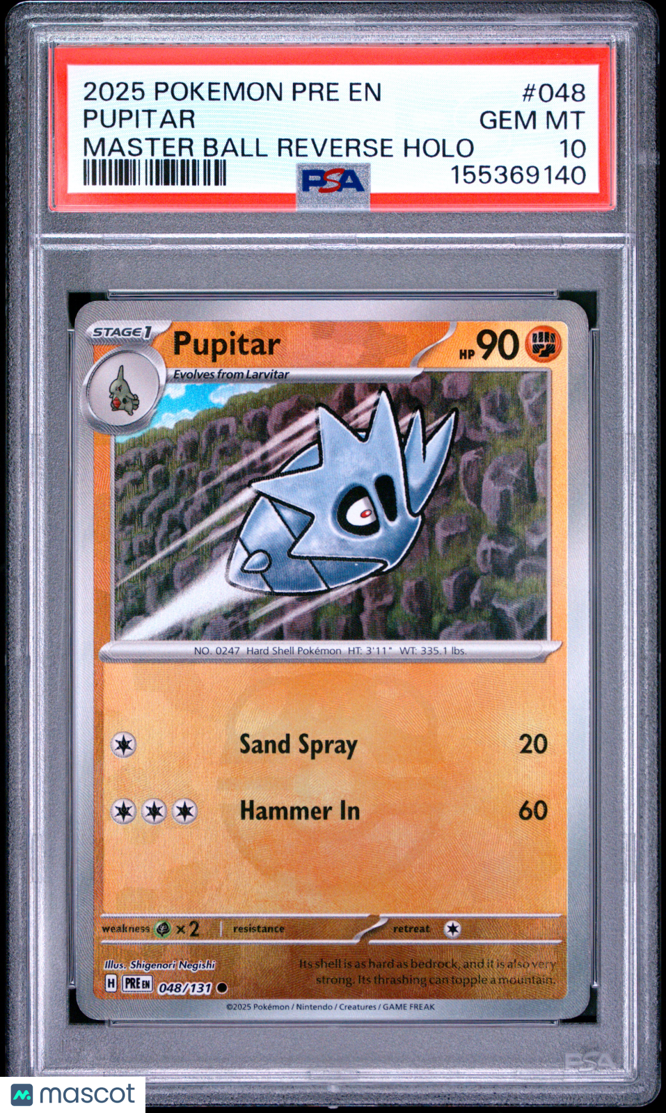 2025 Pokemon Pre EN-Prismatic Evolutions Pupitar Master Ball Reverse Holo PSA 10 - Graded TCG/CCG