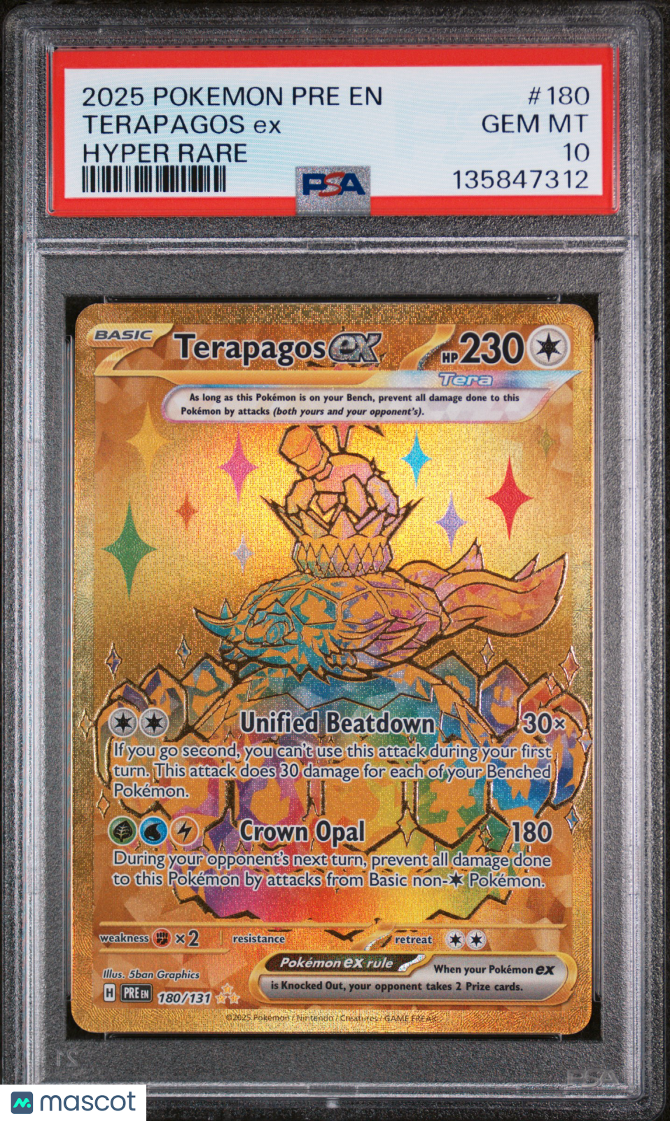 2025 Pokemon Pre EN-Prismatic Evolutions Terapagos EX #180 Hyper Rare PSA 10 - Graded TCG/CCG