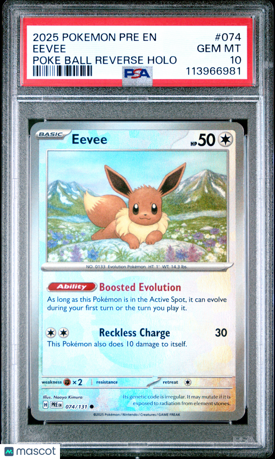 2025 Pokemon Prismatic Evolutions Eevee #074 Poke Ball Reverse Holo PSA 10 GEM - Graded TCG/CCG