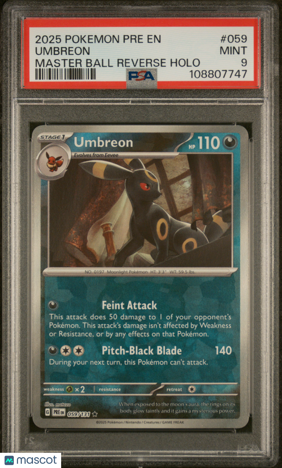 2025 Pokemon Prismatic Evolutions Umbreon #059 Master Ball Reverse Holo PSA 9 - Graded TCG/CCG