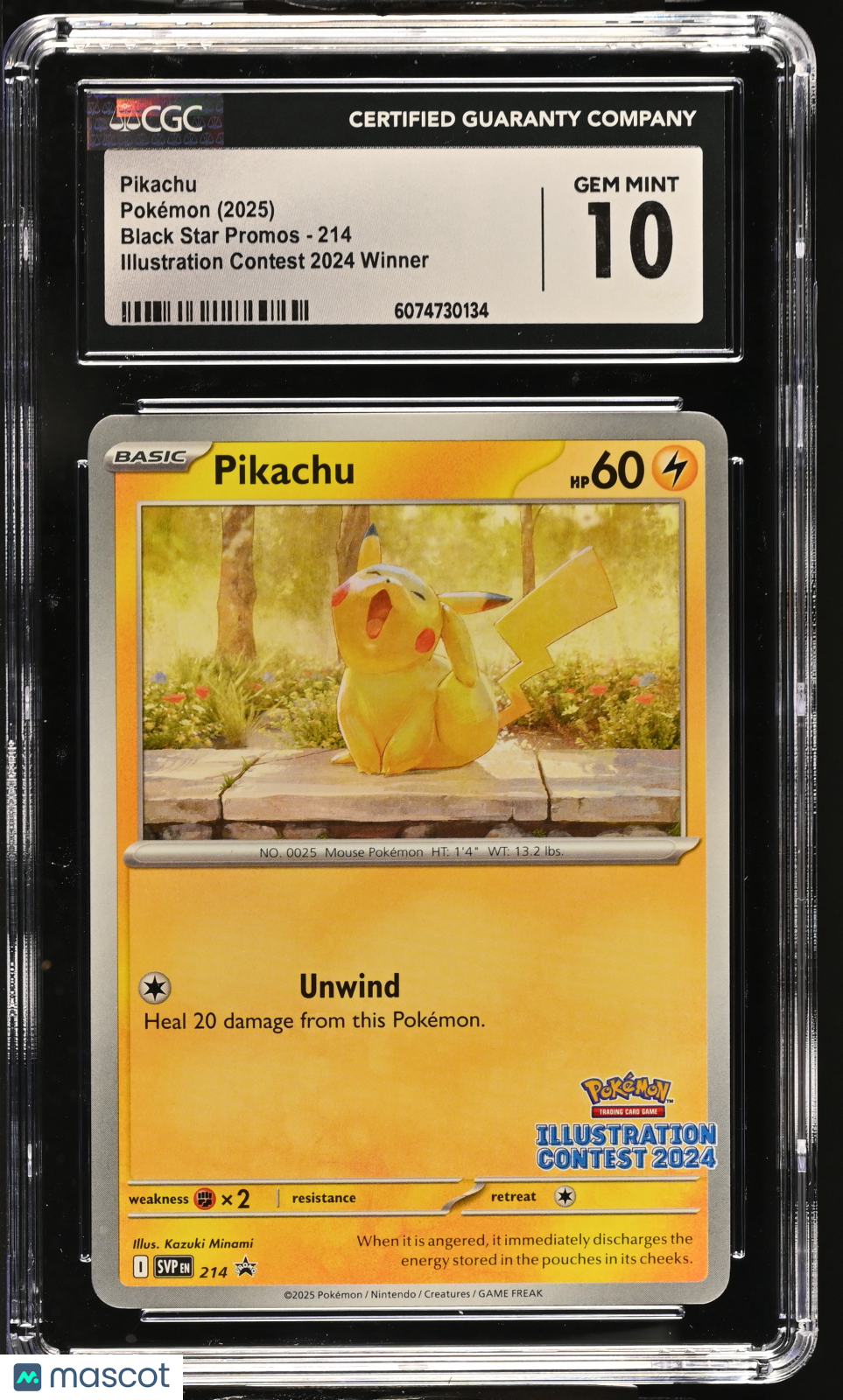 2025 Pokemon Promos Pikachu #214 CGC 10 Illustration Contest 2024 Winner GEM - Graded TCG/CCG