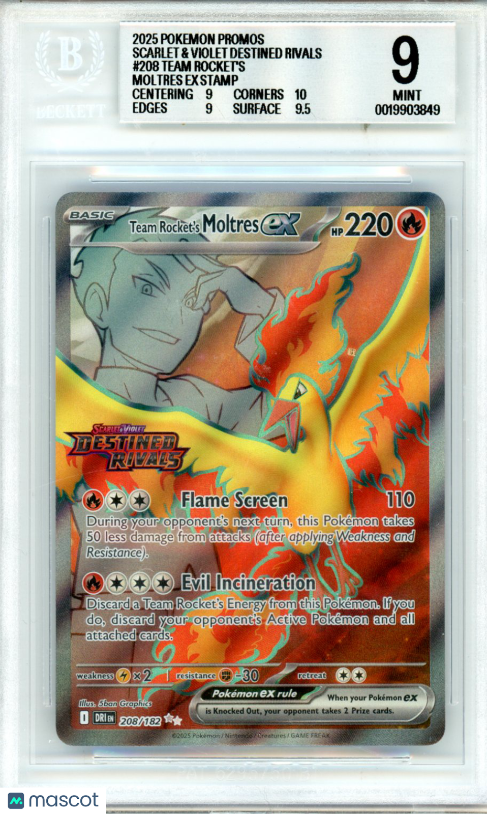 2025 Pokemon SV Destined Rivals Promo Team Rocket’s Moltres ex UR #208 BGS 9 - Graded TCG/CCG