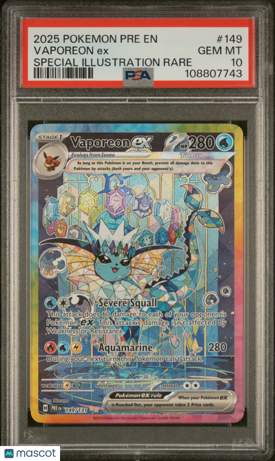 2025 Prismatic Evolutions Vaporeon EX #149 Special Illustration Rare PSA 10 - Graded TCG/CCG
