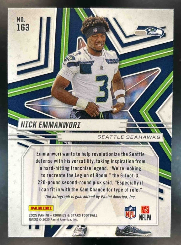 2025 Rookies & Stars Nick Emmanwori Signatures Orange /199 #163 RC Auto Seahawks - Sports Cards