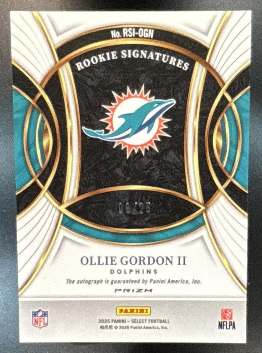 2025 Select Ollie Gordon II Rookie Signatures Tie-Dye RC /25 Auto Miami Dolphins - Sports Cards