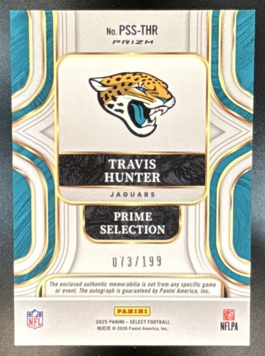 2025 Select Travis Hunter Prime Selections Patch Auto /199 Jacksonville Jaguars - Sports Cards