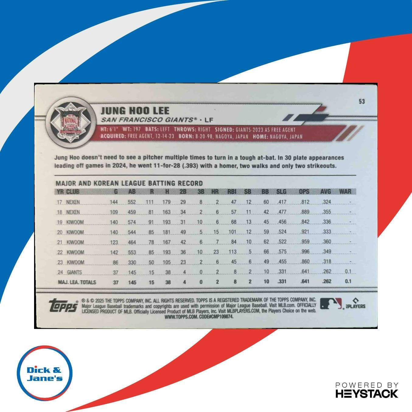 2025 Topps All-Star Game Mega Box Jung Hoo Lee Gold Foil 8/50 #53 Giants - Sports Cards