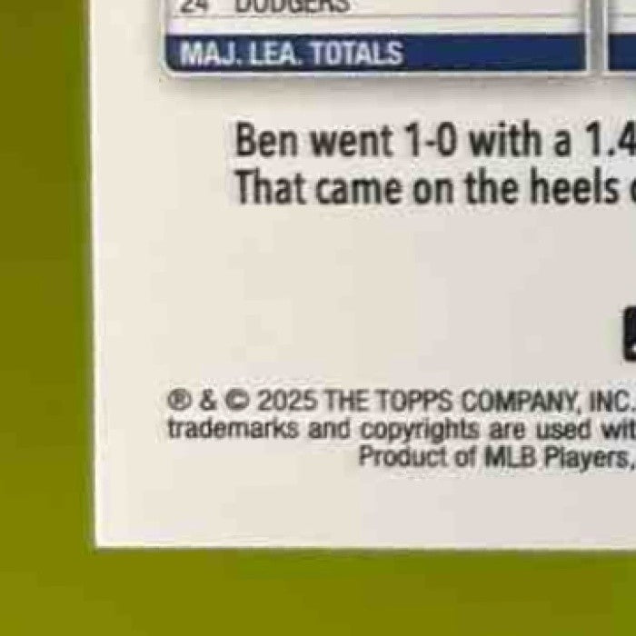 2025 Topps Ben Casparius Team Color Border Variation #384 RC Los Angeles Dodgers - Sports Cards
