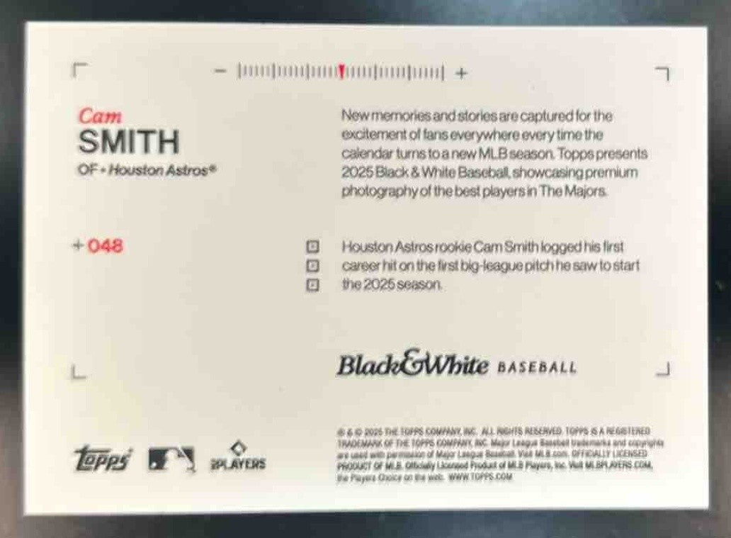 2025 Topps Black and White Cam Smith Purple /25 #48 RC Chicago Cubs - Sports Cards