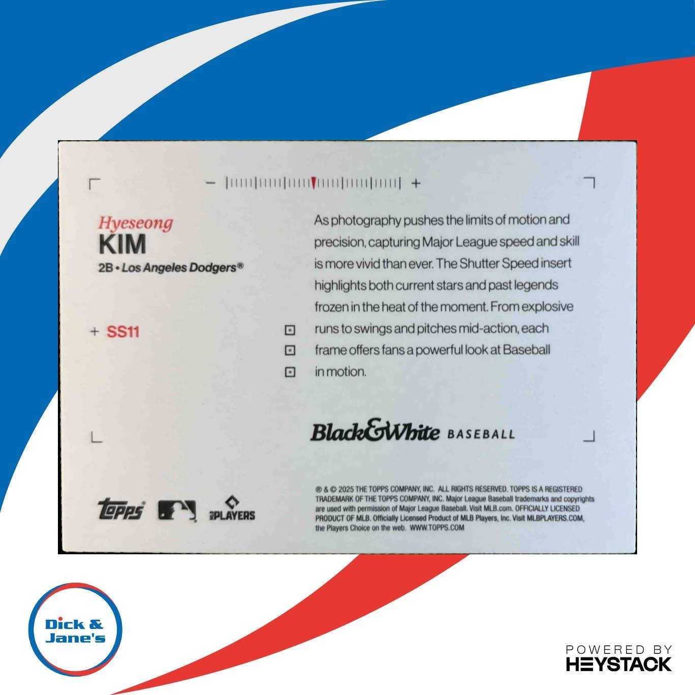 2025 Topps Black and White Hyeseong Kim Shutter Speed #SS11 RC - Sports Cards