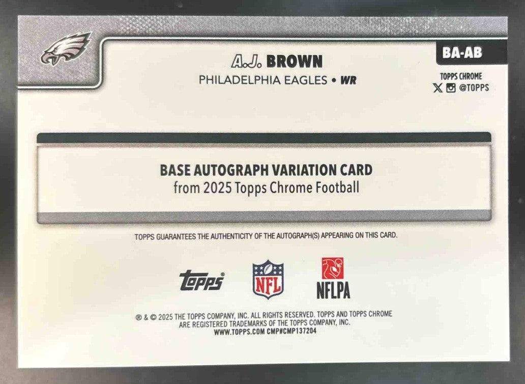 2025 Topps Chrome A.J. Brown Auto Pink Lava /250 #BA-AB Philadelphia Eagles - Sports Cards