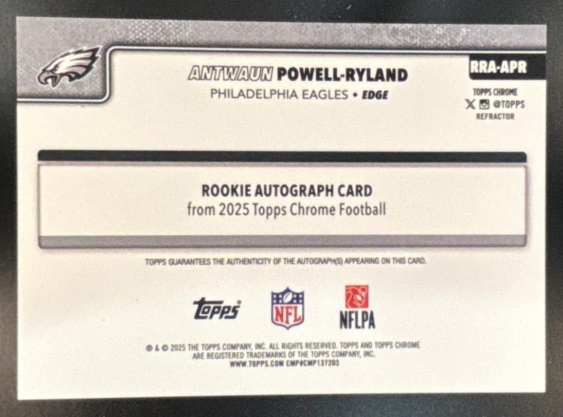 2025 Topps Chrome Antwaun Powell-Ryland Auto Refractor /499 RC Eagles - Sports Cards