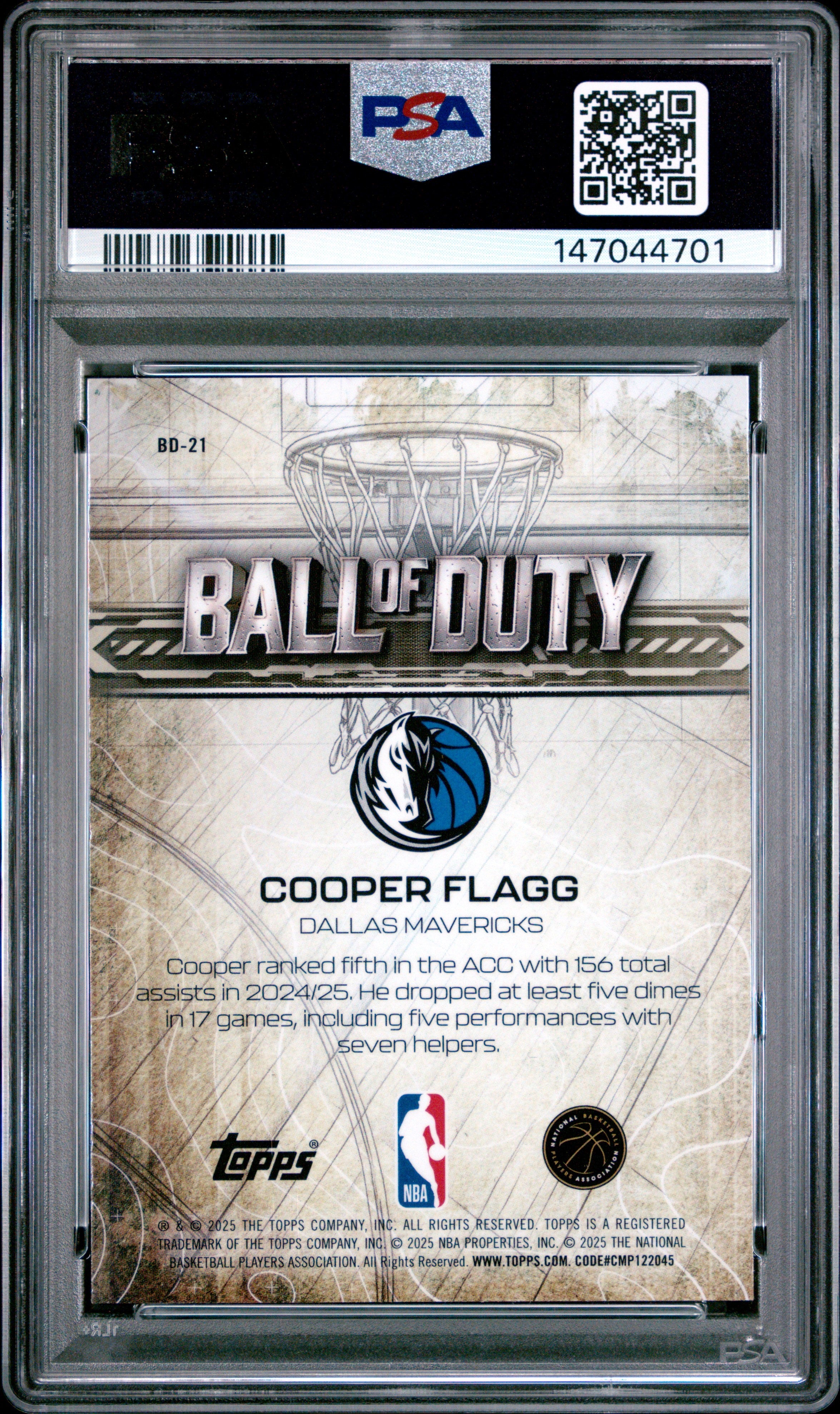2025 Topps Chrome Ball Of Duty Cooper Flagg #BD-21 PSA 9 - Graded Sports Cards